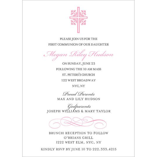 Pink Ornate Scroll Cross Invitations